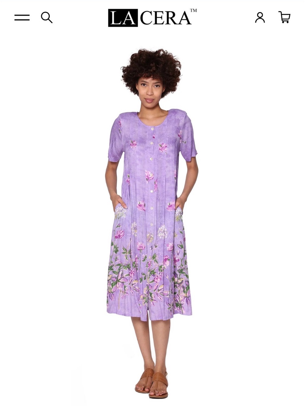 La Cera Lavender Floral Button-Front Midi Dress